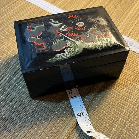 Chinese Inspired Black Wooden Trinket Box w/ Vibrant Hand Painted Dragon Design - Picture 12 of 12